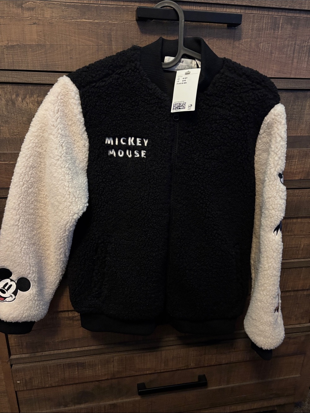 H&M Black and White Mickey Mouse Sherpa Bomber Jacket